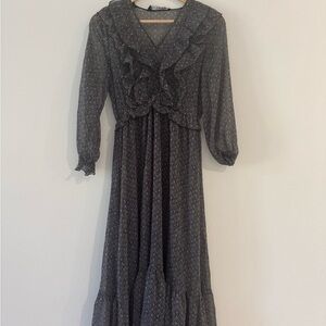 Zara Black Long Sleeve Patterned Dress